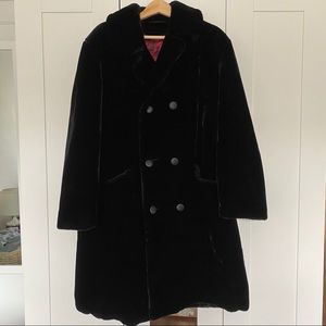 Vintage 80s 90s Black Velvet Plush Long Coat